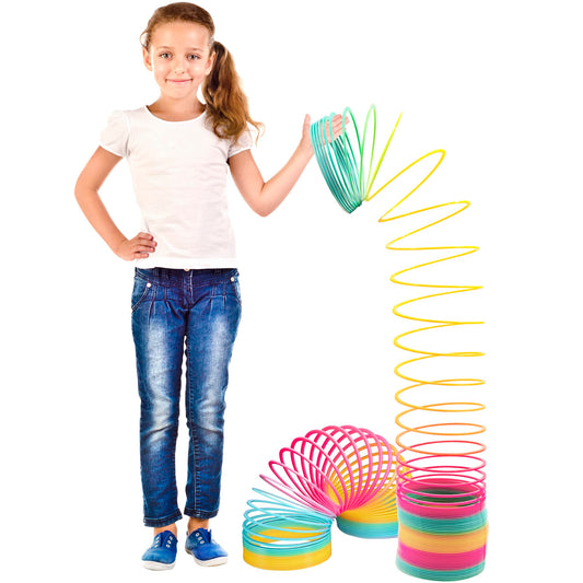 Srenta giant rainbow coil spring 6in tall demonstrates sturdy construction for active play.