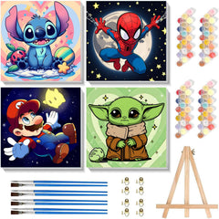 Sretoul four-pack cartoon canvases with frame for kid art display.