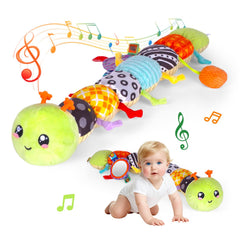 SRICH baby musical plush caterpillar toy with soft textures for comforting playtime.