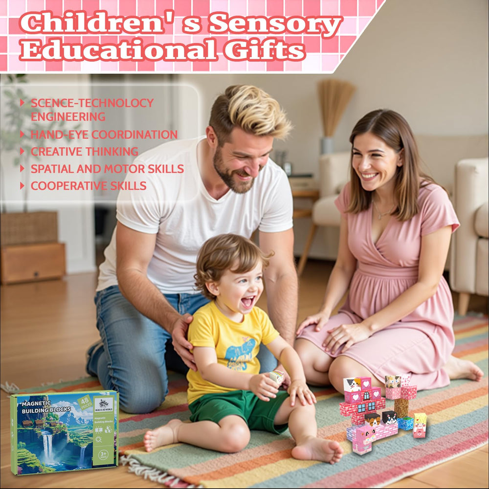 SSAWER kid building pink castle with blocks for imaginative play