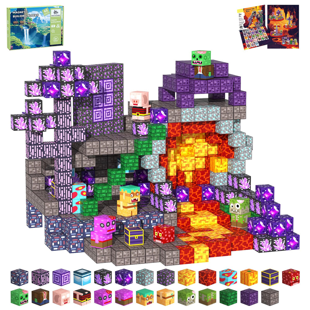SSAWER magnetic blocks 48 pieces for creative building and screen-free play