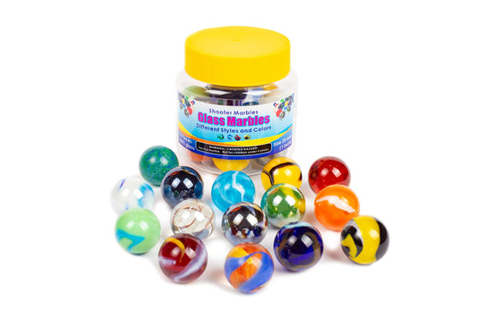 Ssxyan shooter glass marbles bundle with 15 pieces and a portable container for easy storage and play.