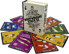 Stack 52 bodyweight cards cover showing a portable workout deck for on-the-go training