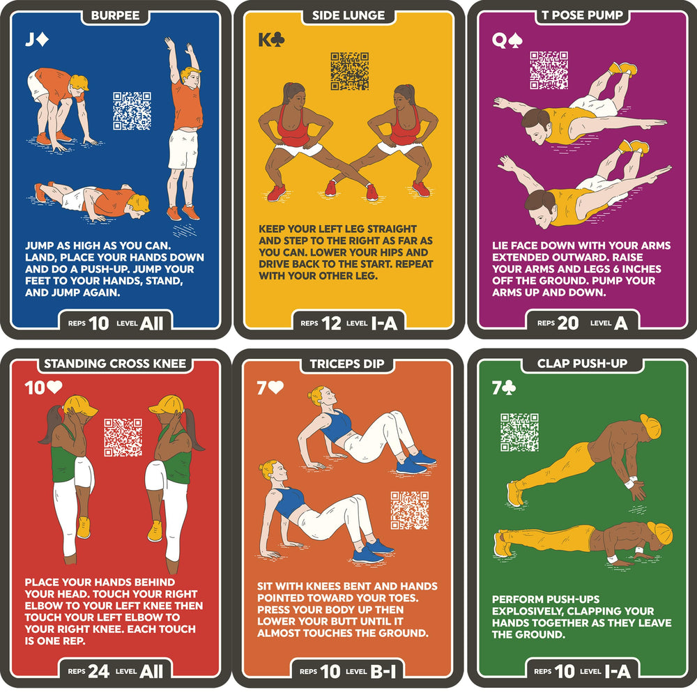 Stack 52 card exercise sample illustrating diverse moves for full-body training
