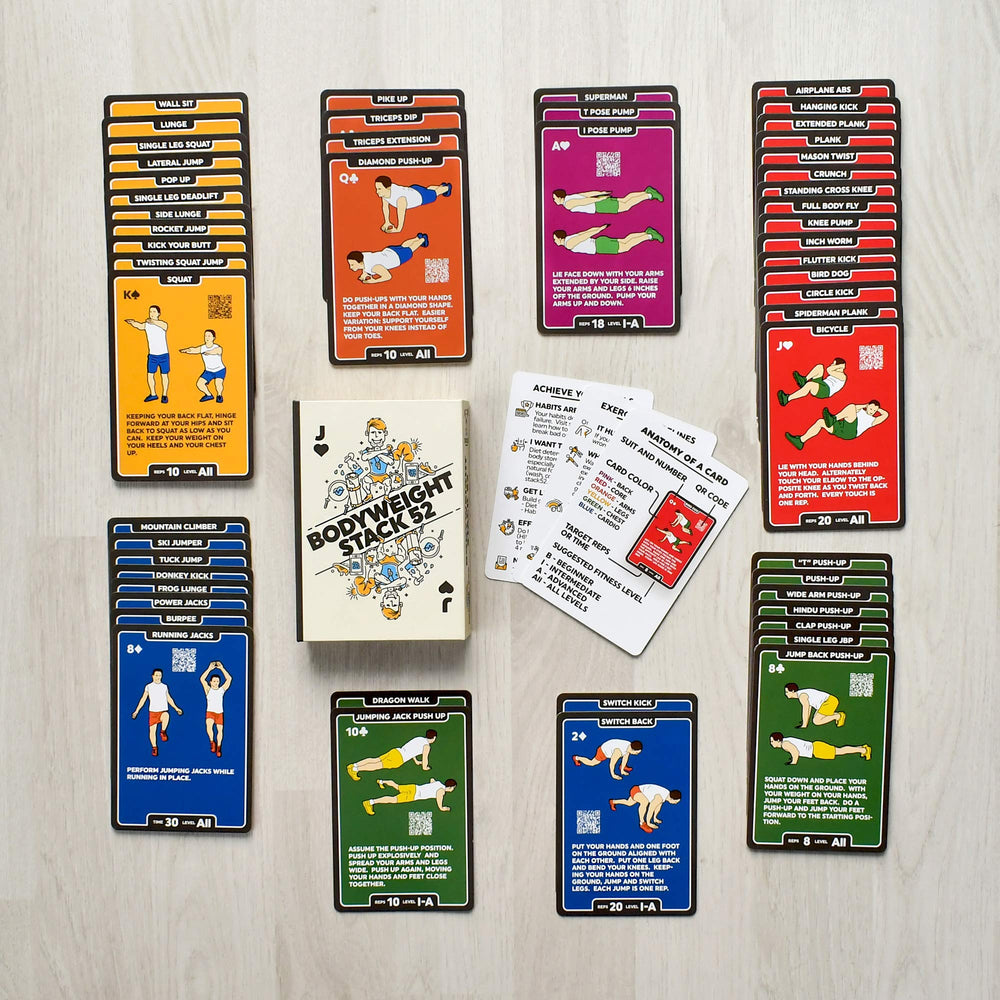 Stack 52 family-friendly workout cards promoting active play and friendly competition