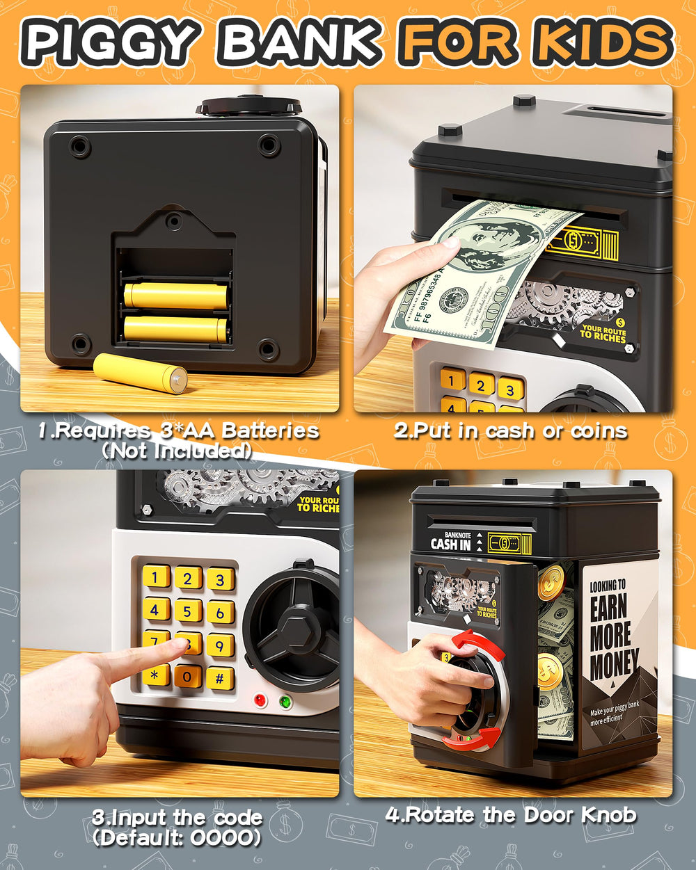 STACTCUTE piggy bank ATM-style slot with interactive money intake.