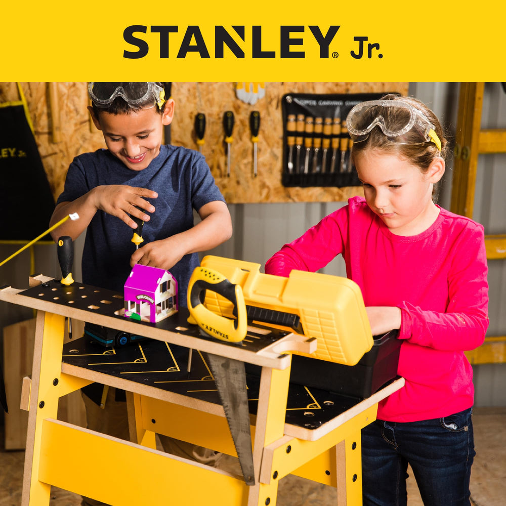 STANLEY Jr. Kids Work Bench family crafting together.
