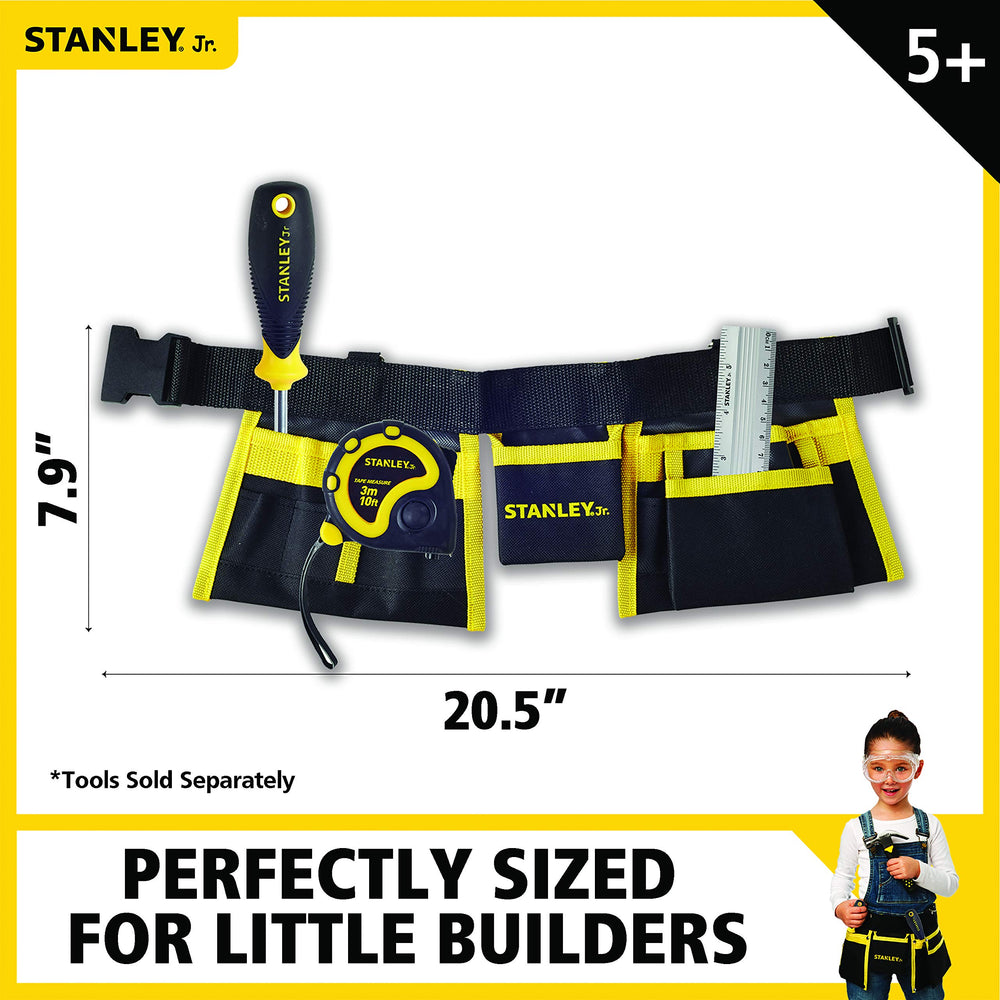 STANLEY Jr. tool belt pockets illustrate organized space for pretend tools