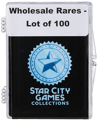 Star City Games 100 assorted MTG rares front view highlights card variety for collection inspiration.