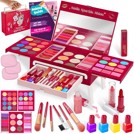 Star Princess kids makeup kit with mirror for easy pretend makeup practice.