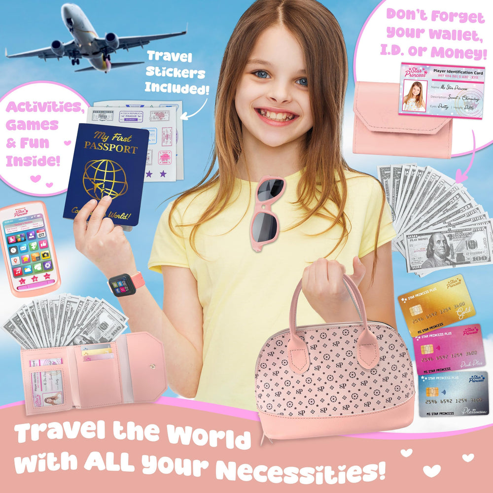 Star Princess pink makeup set enables mess-free pretend cosmetics play.