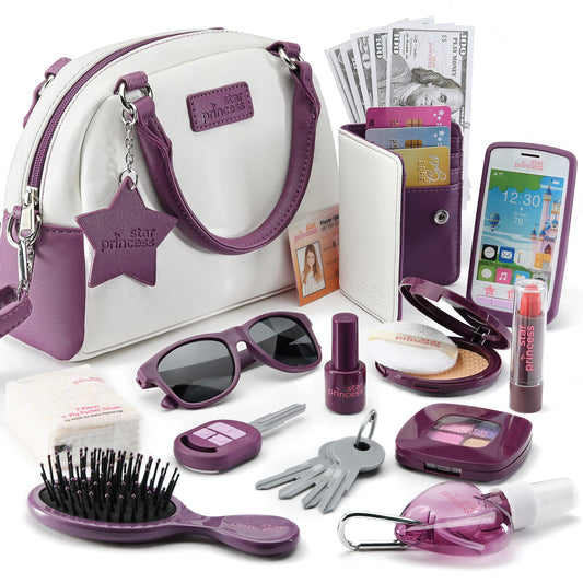 Star Princess play purse front view with organized accessories for imaginative play