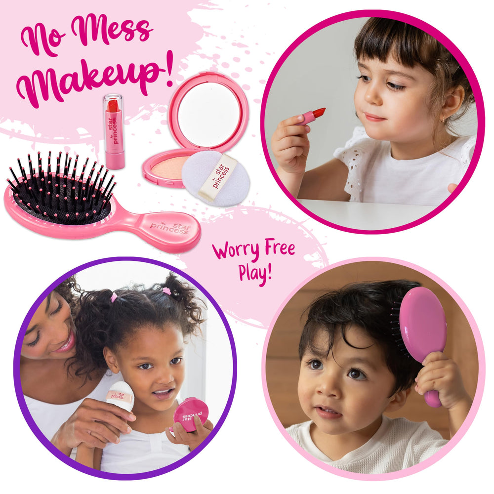 Star Princess pink compact powder in purse hints at realistic, mess-free pretend makeup.