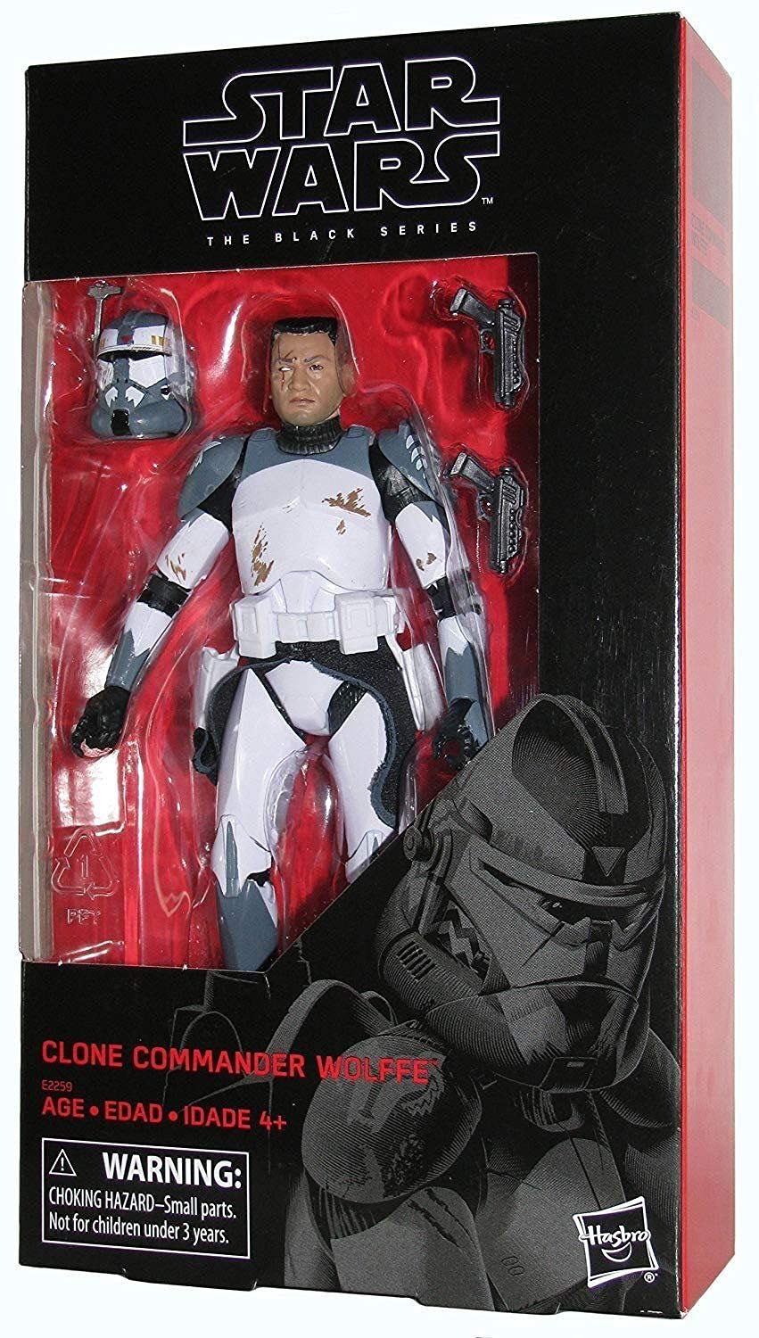 Detachable helmet on the Star Wars Wolffe figure enables customizable display options.