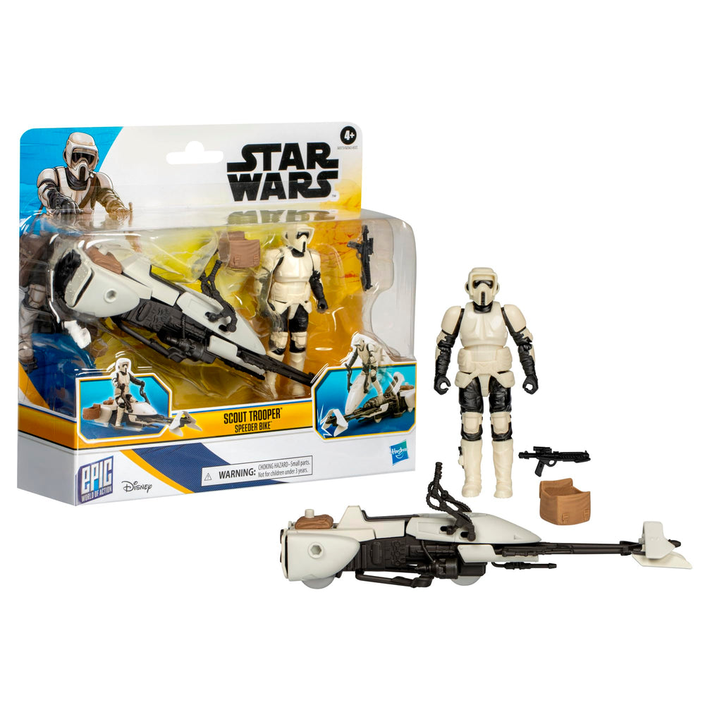 Star Wars Epic World of Action Scout Trooper on speeder bike promotes dynamic imaginative play.