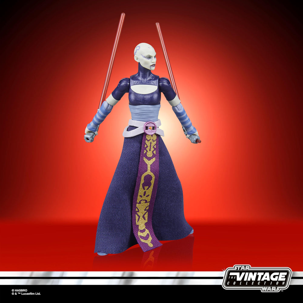 STAR WARS Vintage Collection Asajj Ventress packaging evokes Kenner-era nostalgia.