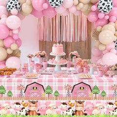 Staraise pink balloons complement a soft farm theme and photos.