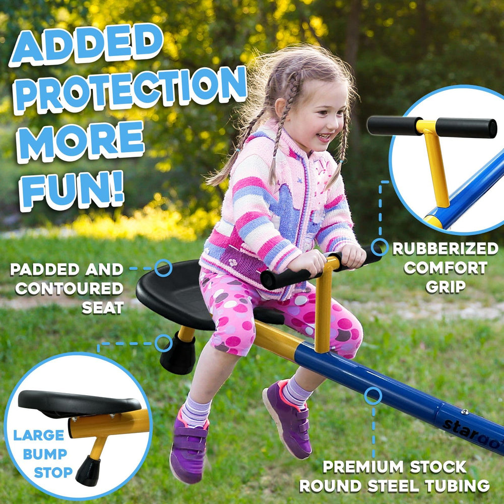 Stargo teeter totter featuring rubber shock absorber for cushioned landings