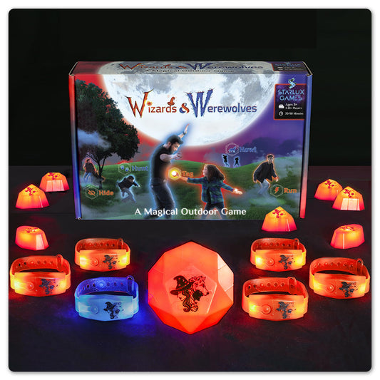 Starlux Games Wizards & Werewolves logo glowing for magical backyard play.