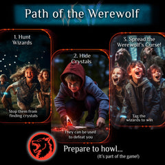 Starlux Games Wizards & Werewolves werewolf tokens create suspense during glow play.
