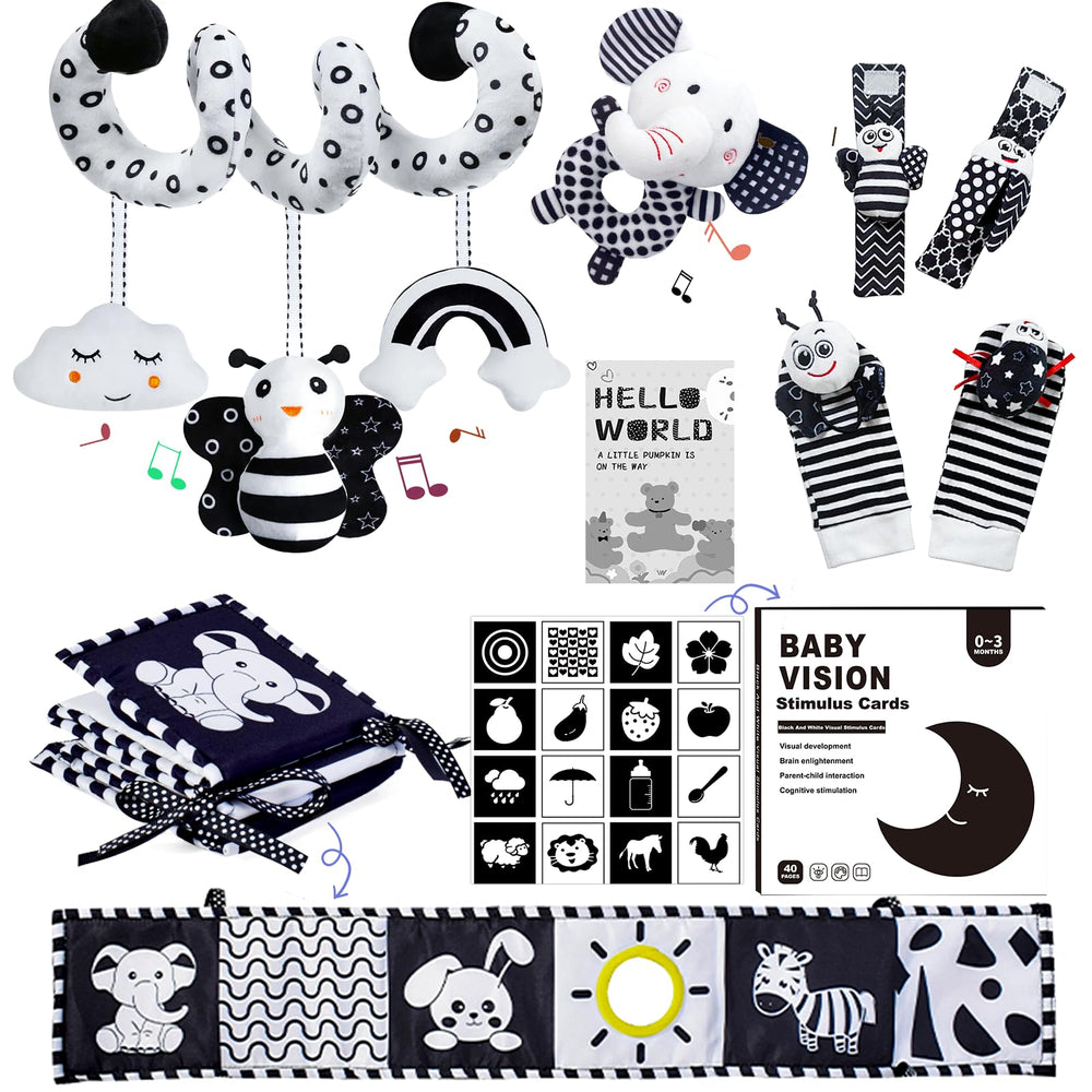 Starrykids black and white cards stimulate early visual tracking for babies.