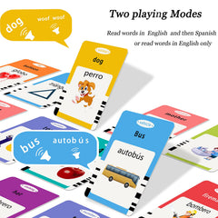 Startcan English and Spanish translations on cards for quick comparison.