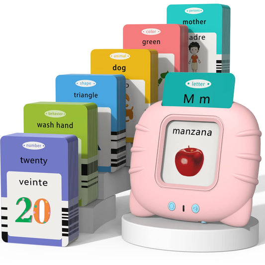 Startcan bilingual flash cards reading session builds early vocabulary in English and Spanish.