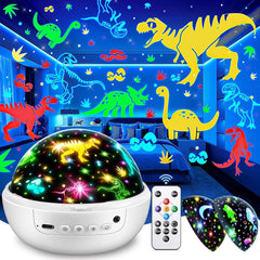 Staryou Dino Projector displaying dino films on wall for bedtime storytelling.