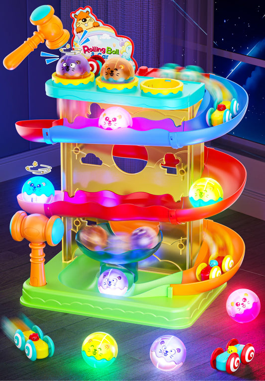 Stay Fun 2-in-1 rolling ball and car ramp top view for engaging, colorful play.