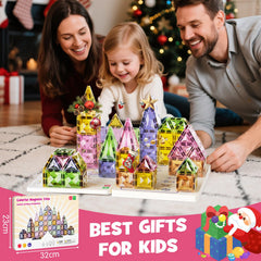 Stem Match magnetic tiles support creative towers, castles, and planes.