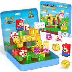 STEM MATCH mini magnetic blocks in an open travel box for easy on-the-go play