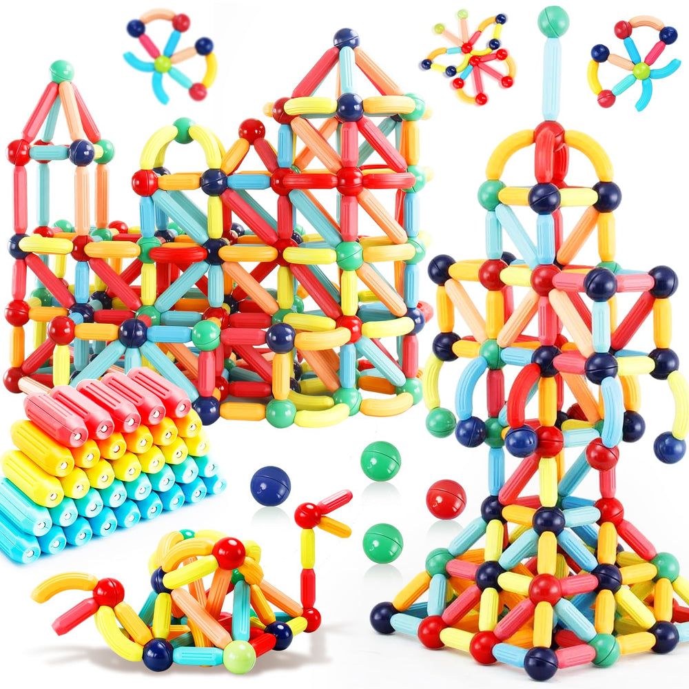 STEMTiles 64pcs magnetic blocks shown for 2D to 3D geometry exploration.