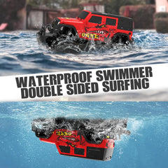 STEMTRON Amphibious RC Car doublesided image emphasizes seamless land to water transition