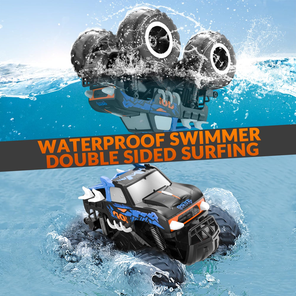 STEMTRON amphibious RC car with dual batteries for extended playtime