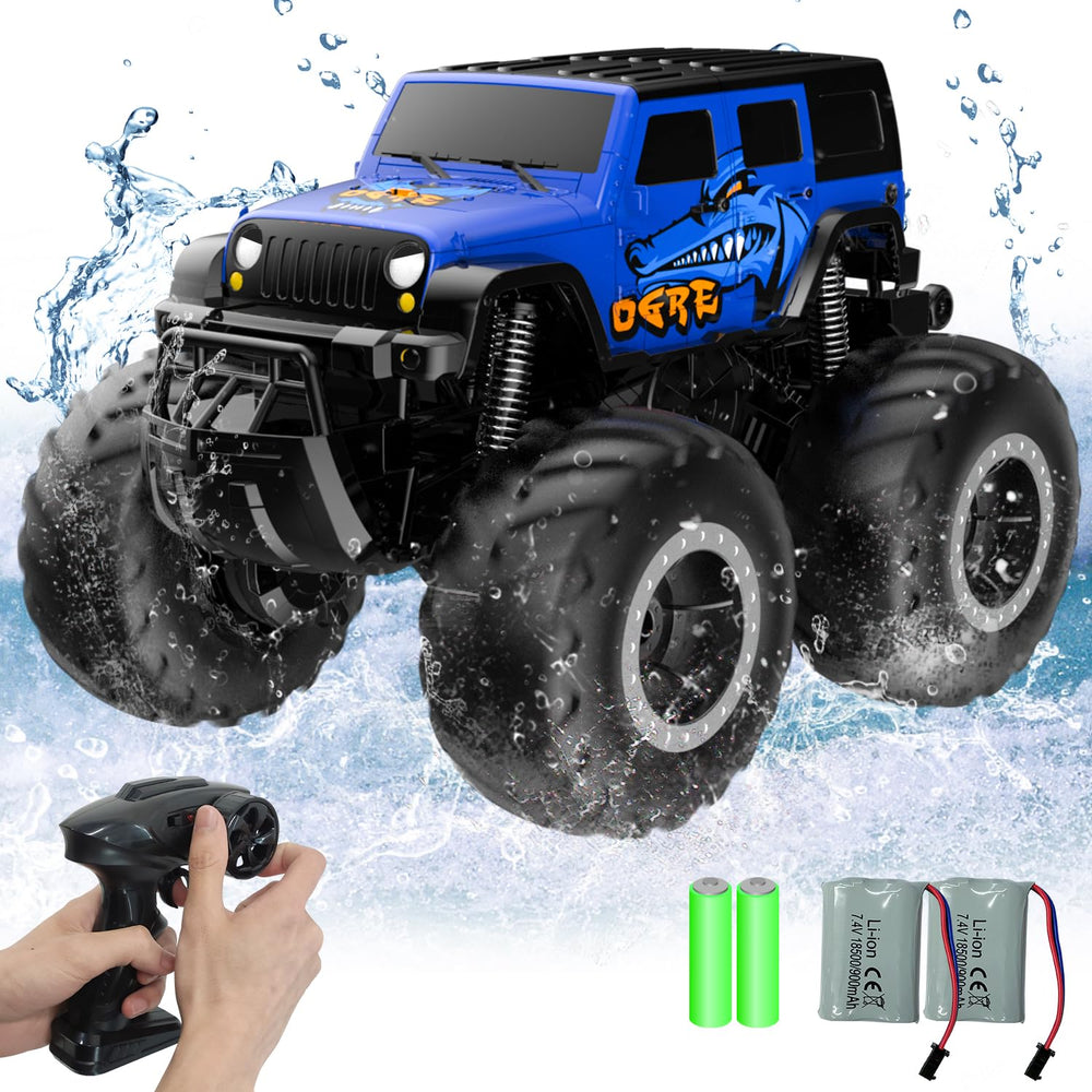 STEMTRON Amphibious RC Car front view showing rugged all-terrain design and responsive handling