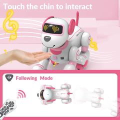 STEMTRON RC stunt dog performing sit and push-ups for active fun.
