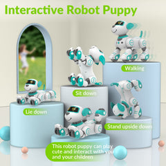 STEMTRON touch-sensing robot dog responds to touch with voice and motion