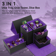 Stepane dice tray with magnetic closure keeps dice secure between sessions.