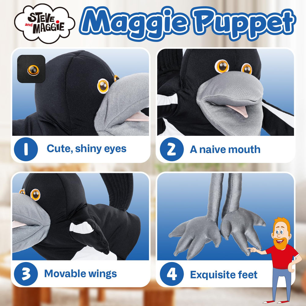 Steve and Maggie hand puppet encourages imaginative play and storytelling.