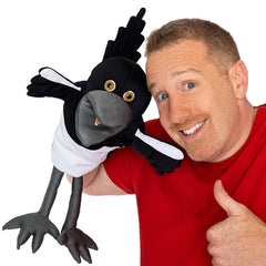 Steve and Maggie Maggie Magpie hand puppet ready for bedtime storytelling.