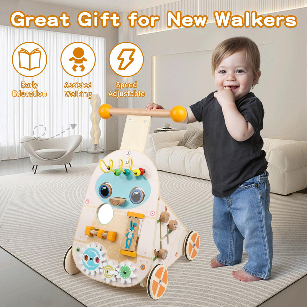 Steventoys speed-adjustable walker detail demonstrates customizable pace for toddlers.