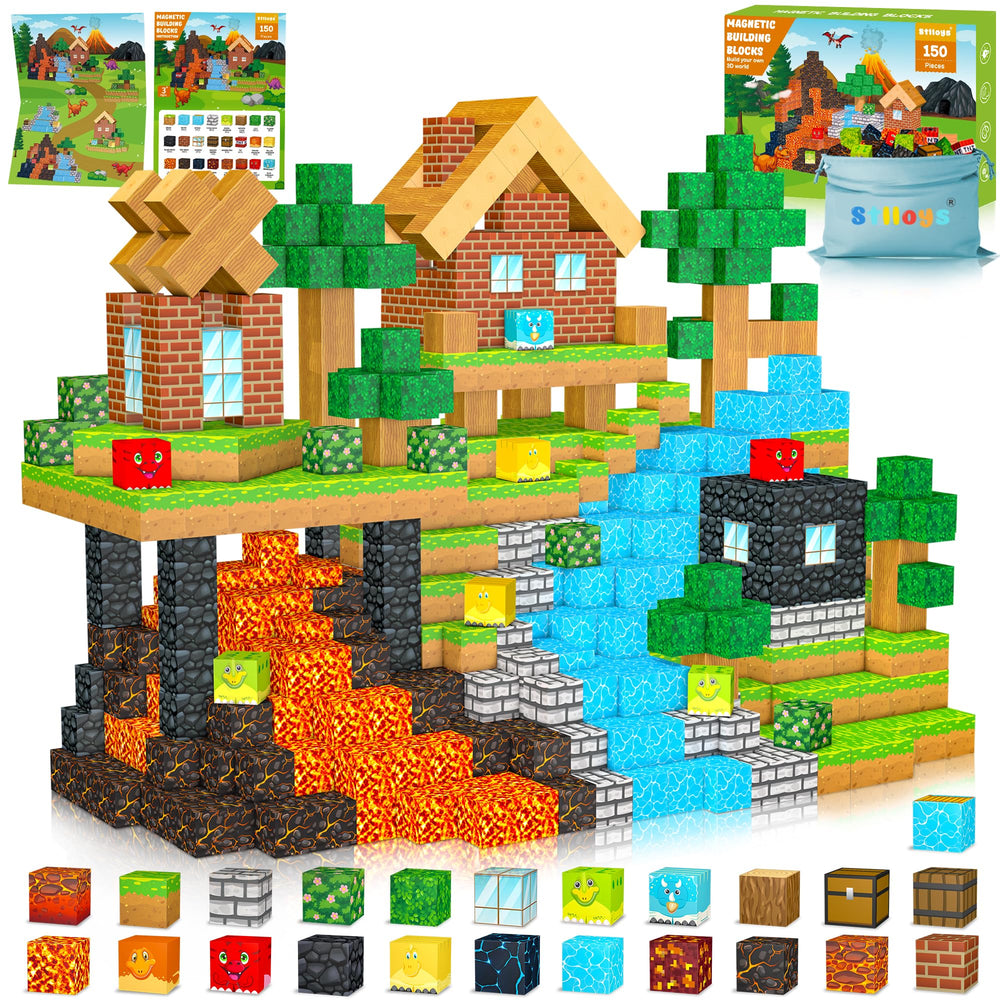 Stlloys 150pcs magnetic blocks for dinosaur builds—durable, creative play.