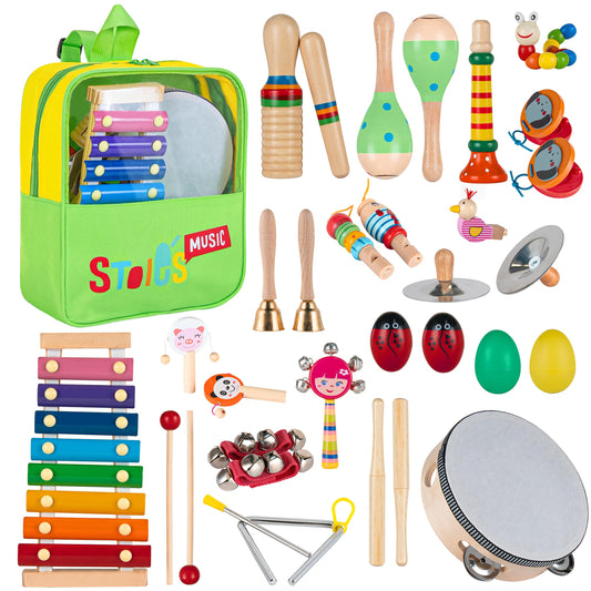Stoie's wooden maracas in a toddler-friendly rhythm play setup.