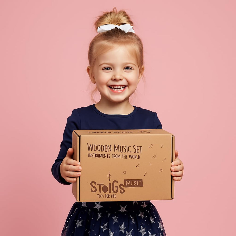 Stoie's wood sounder with stick helps sharpen timing and cause-effect understanding.