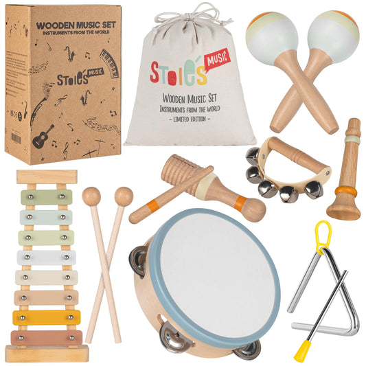 Stoie's wooden toddler xylophone with 8 tones promotes early rhythm practice