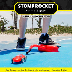 Stomp Rocket air powered cars launching from an adjustable launcher