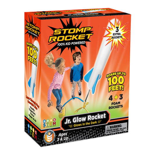 Stomp Rocket Jr Glow launcher in action for outdoor STEM fun.