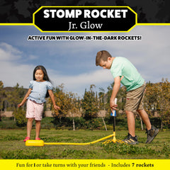 Seven glow-in-the-dark rockets ready to blast off with Stomp Rocket Jr Glow.