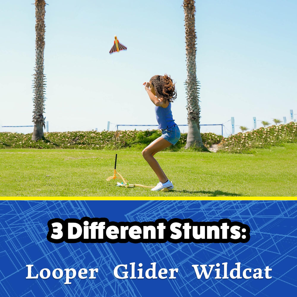 Stomp Rocket looper-plane performing giant loops for park or backyard play.