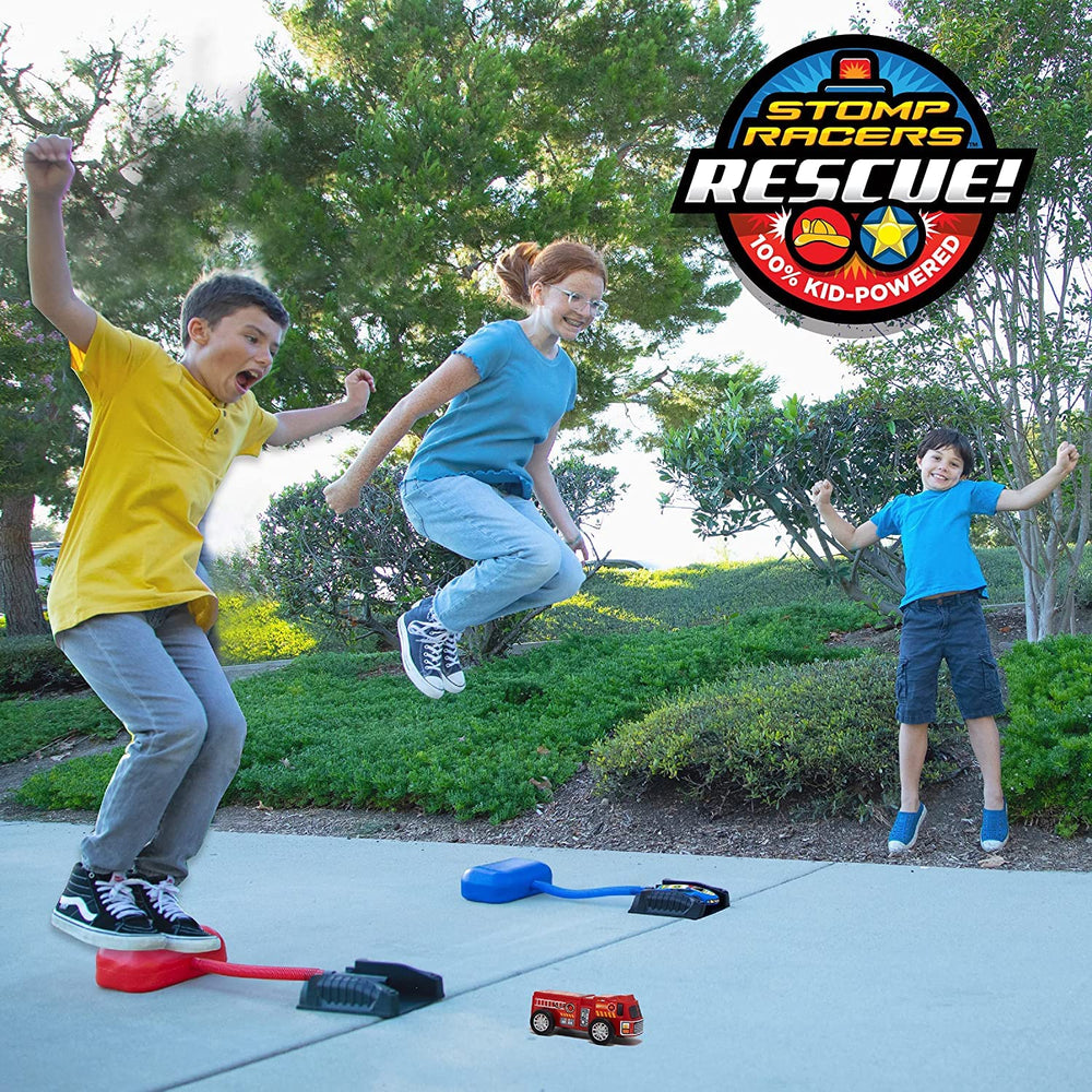 Stomp Rocket Rescue Racers police car ready for outdoor STEM adventures